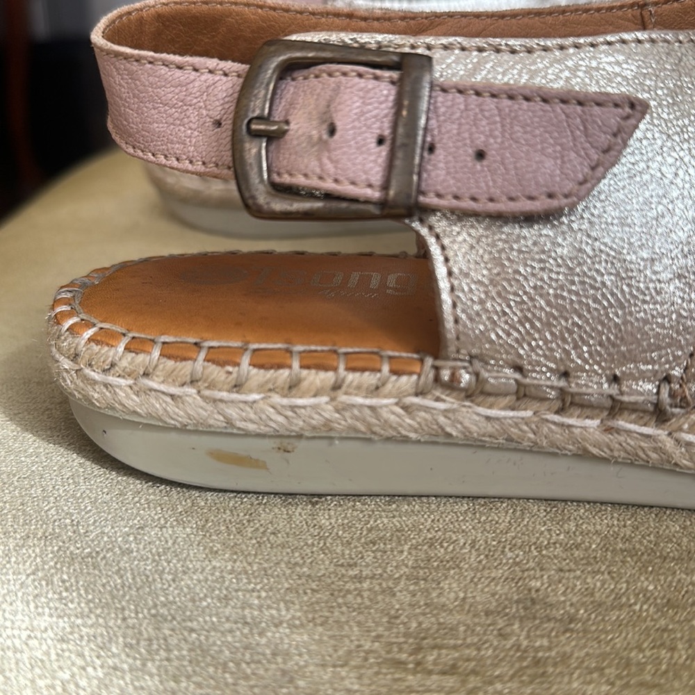 Tsonga Ladies Leather Espadrille Sandal in Blush Pink and Metallic Gold EU 40 - Picture 8 of 15